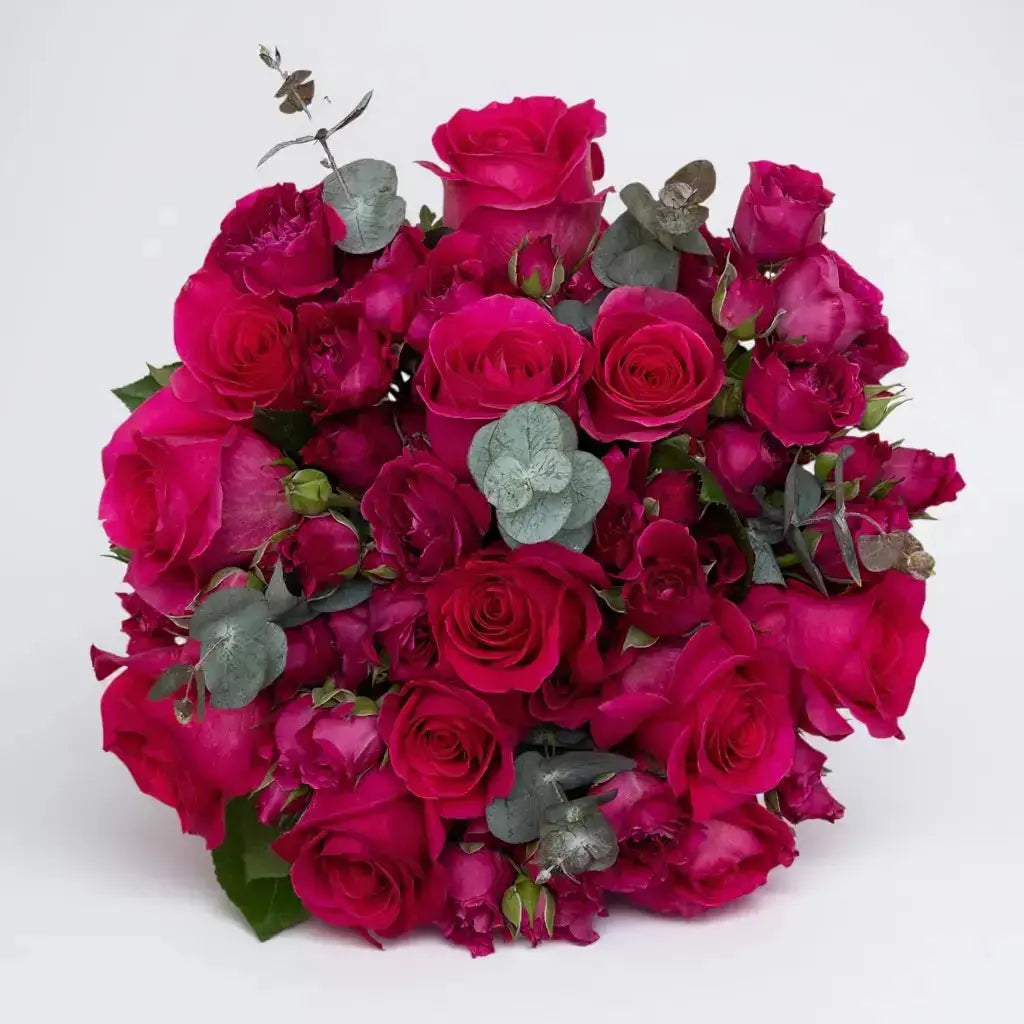 RAMO DE ROSAS DIA DE LA MADRE - RAMO DE ROSAS Y MINIROSAS FUCSIA