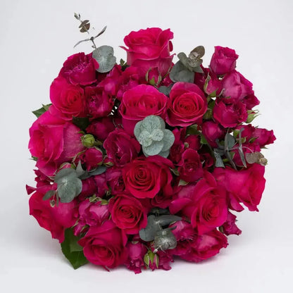 RAMO DE ROSAS DIA DE LA MADRE - RAMO DE ROSAS Y MINIROSAS FUCSIA