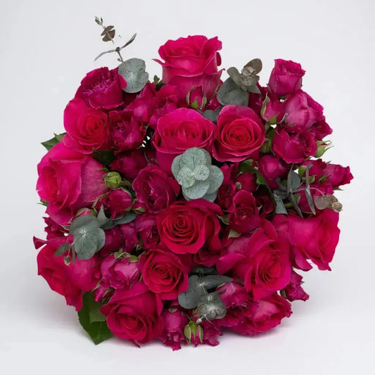 RAMO DE ROSAS DIA DE LA MADRE - RAMO DE ROSAS Y MINIROSAS FUCSIA